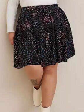 Torrid Black Floral Mini Short Skirt Floral Challis Flare Plus New Ethereal 4X